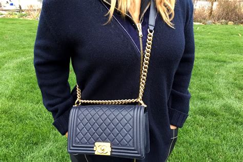 navy chanel boy bag bloggers outfits|Chanel bag styles.